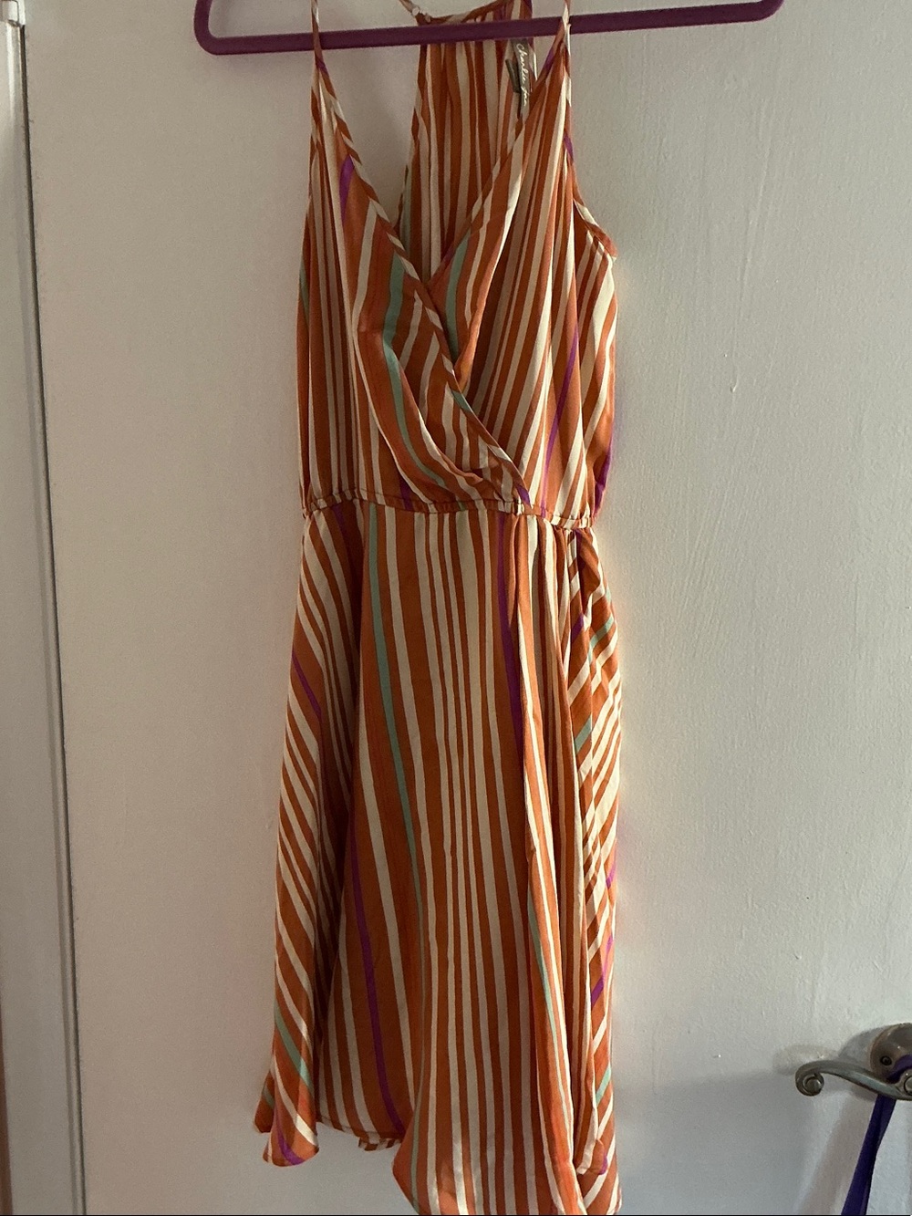charlie jade Striped Spaghetti‑Strap Midi Dress in Rust Orange & Cream